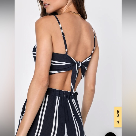 New w/o tags. Lulu’s Coastal Living Blue/White Striped 2 Piece Jumpsuit. - Picture 5 of 8